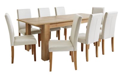 e4125fc9a6e8e0a982ccbcf878adea4e2d9e85abca4d3ac942d69f7dac3a768c.jpg An Image of Habitat Miami XL Extending Table & 8 Cream Chairs