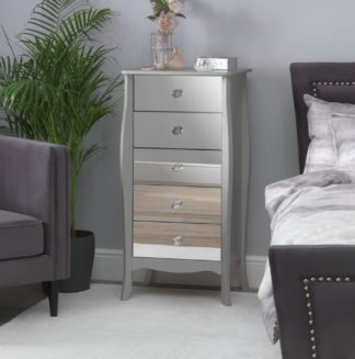 An Image of Argos Home Amelie 5 Drawer Narrow Mirrored Chest - Grey