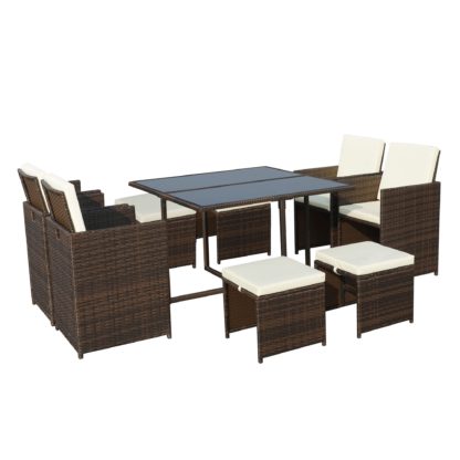 An Image of Cannes 8 Seater Brown Cube Set Natural (Cream)