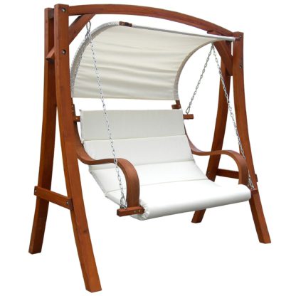 An Image of Wooden 3 Seater Swing Chair With Canopy Wood (Brown)