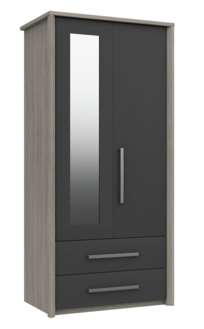 An Image of Grasmere 2 Door 2 Drawer Mirror Wardrobe - Dark Grey