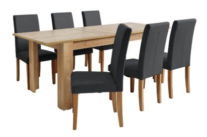 An Image of Habitat Miami XL Extending Table & 6 Black Chairs