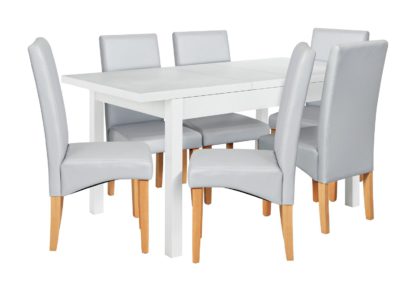 An Image of Argos Home Lyssa Wood Dining Table & 6 Skirted Grey Chairs