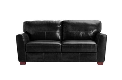 An Image of Habitat Milford 3 Seater Leather Sofa - Black