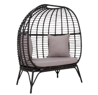 An Image of Habitat Rattan Effect 2 Seater Egg Bench - Black