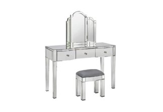 An Image of Argos Home Canzano Mirrored 3 Drawer Dressing Table Set