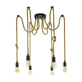 An Image of Eglo Rampside 6 Light Spider Chandelier - Natural