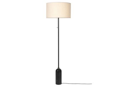 An Image of Gubi Gravity Floor Lamp Black Marble Base Canvas Shade