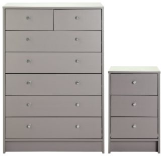 An Image of Habitat Malibu Bedside & 5+2 Drawer Chest Set - Grey