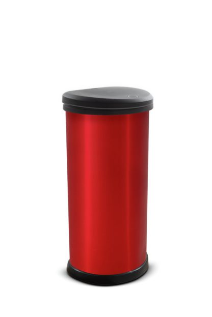 An Image of Curver 40 Litre Deco Touch Top Kitchen Bin - Red