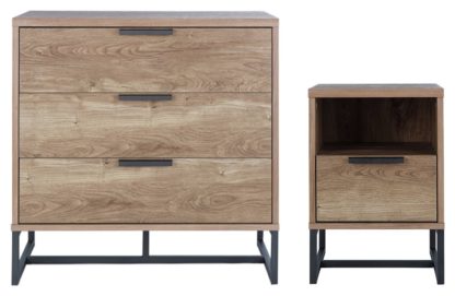 An Image of Habitat Nomad Bedside & 3 Drawer Chest Set - Oak Effect