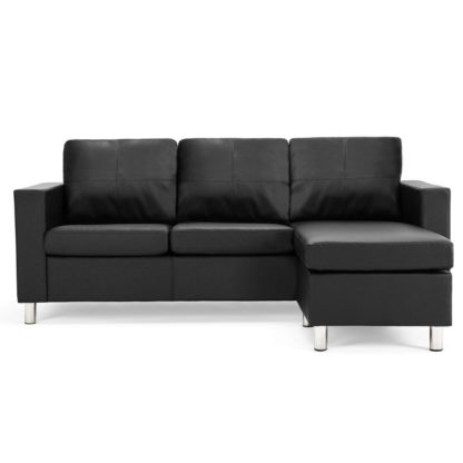 eab1f6ca66f1541eb61c125b4080e20d6c8c83c88e32195f8d1536e1eb0b8a9f.jpg An Image of Zara Reversible Faux Leather Corner Chaise Black