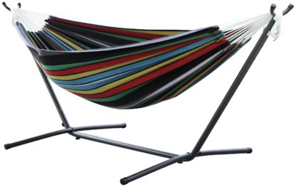 An Image of Vivere Double Cotton Hammock with Stand - Denim