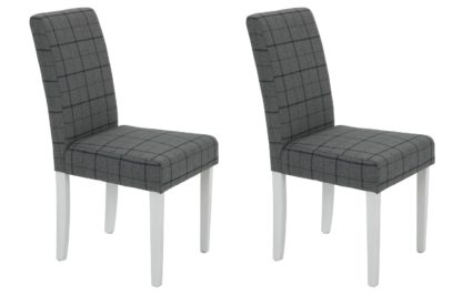 An Image of Habitat Pair of Mid Back Dining Chairs - Light Grey Check