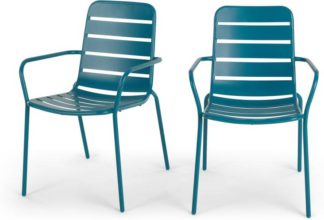 An Image of Tice Set of 2 Garden Dining Chairs, Teal