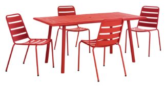 An Image of Habitat Darwin 4 Seater Metal Bistro Set - Red