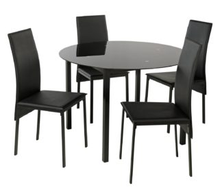 An Image of Argos Home Lido Glass Round Dining Table & 4 Black Chairs