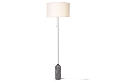 An Image of Gubi Gravity Floor Lamp Black Marble Base Canvas Shade