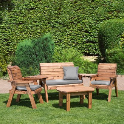 An Image of Charles Taylor 4 Seater Wooden Conversation Set with Grey Seat Pads Wood (Brown)