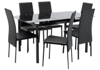 An Image of Argos Home Lido Glass Extending Table & 6 Black Chairs