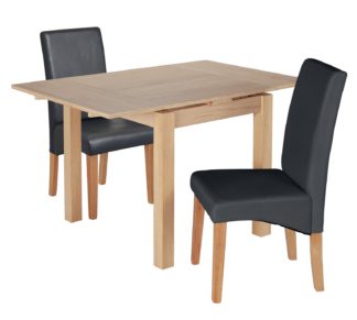 An Image of Habitat Clifton Oak Extending Table & 2 Black Chairs