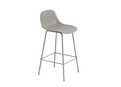 An Image of Muuto Fiber Counter Stool With Backrest Black Tube Base Black Seat