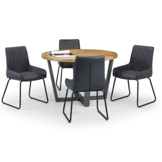 An Image of Brooklyn Round Dining Table with 4 Soho Chairs Brown and Charcoal