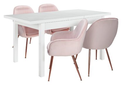 An Image of Argos Home Lyssa Wood Dining Table & 4 Bella Pink Chairs