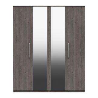An Image of Parker Grey 4 Door Mirrored Wardrobe Dark Grey