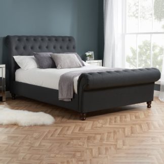 An Image of Castello Charcoal Sleigh Fabric Bed Frame Black