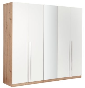 An Image of Habitat Munich 5 Door Mirror Wardrobe -White & Oak Effect