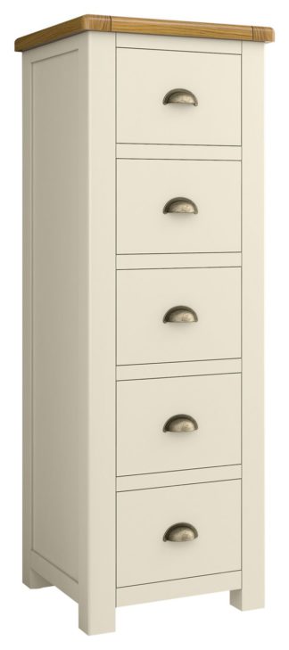 An Image of Habitat Kent 5 Drawer Tallboy - Cream & Oak