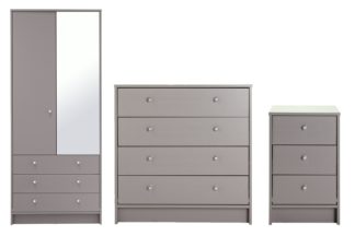 An Image of Habitat Malibu 3 Piece 2 Door Mirror Wardrobe Set - Grey