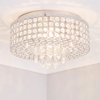 An Image of Lavello 4 Light Jewel Chrome Flush Ceiling Fitting Chrome and Clear