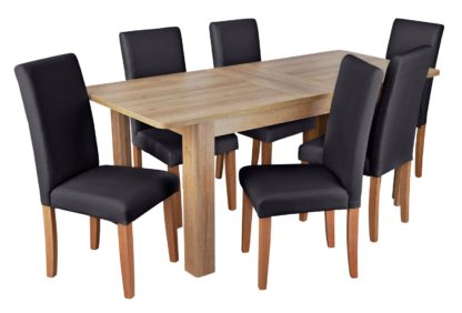 An Image of Habitat Miami Curve Extending Table & 6 Black Chairs