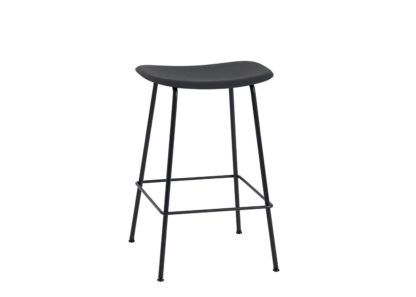 An Image of Muuto Fiber Counter Stool Without Backrest Black Tube Base Black Seat