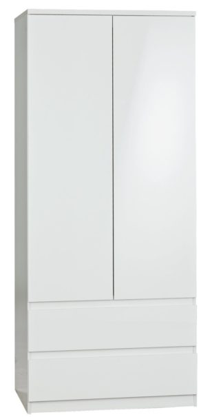 An Image of Habitat Jenson Gloss 2 Door 2 Drawer Wardrobe - White