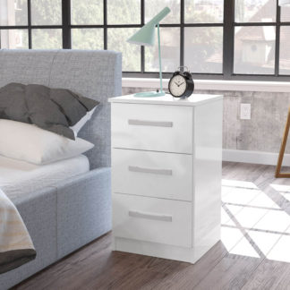 An Image of Lynx White 3 Drawer Bedside Table White