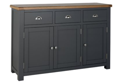 An Image of Habitat Kent 3 Door Oak & Oak Veneer Sideboard - Grey