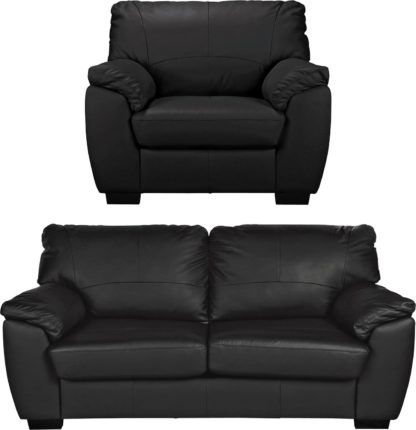 An Image of Argos Home Milano Leather Chair & 3 Seater Sofa - Chocolate