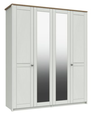 An Image of Kielder 4 Door 2 Mirror Wardrobe - White