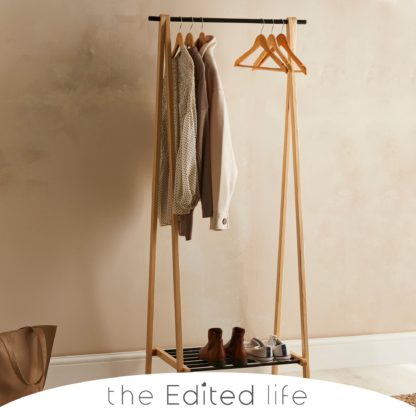 An Image of Ash Wood Clothes Rail with Storage Shelf Natural (Brown)