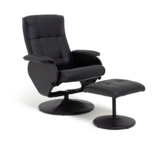 An Image of Argos Home Rowan Faux Leather Swivel Chair & Footstool Black