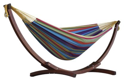 An Image of Vivere Double Cotton Hammock With Wooden Stand - Oasis