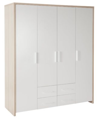 An Image of Habitat Broadway 4 Door 4 Drawer Wardrobe - Oak & White