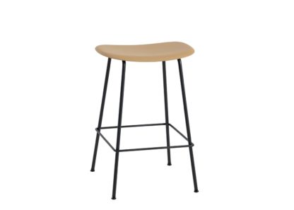 An Image of Muuto Fiber Counter Stool Without Backrest Black Tube Base Black Seat