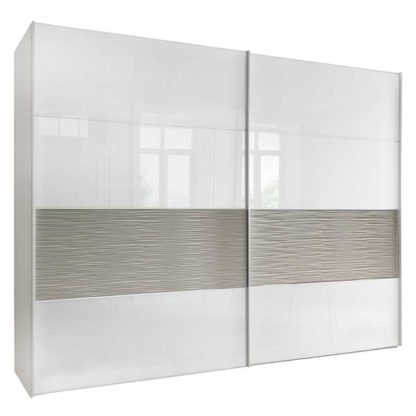 An Image of Riga 2 Door Sliding Wardrobe White Glass and Structure Pebble