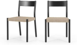 An Image of Set of 2 Rhye Woven Dining Chairs, Charcoal Black