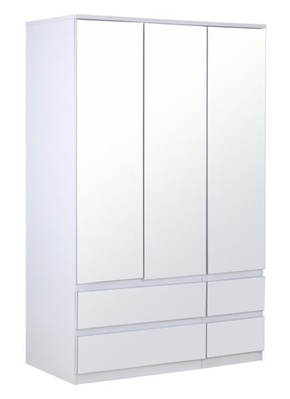 An Image of Habitat Jenson Gloss 3 Dr 4 Drw Mirrored Wardrobe - White