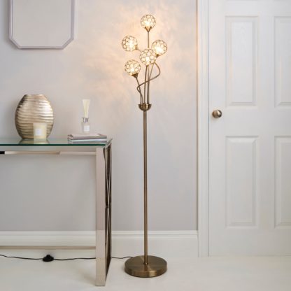 An Image of Sphere 5 Light Glass Floor Lamp Gold